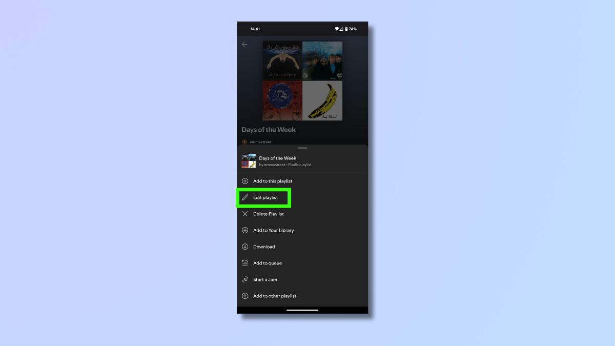 Screenshot showing how to reorder a Spotify playlist on phone - edit playlist