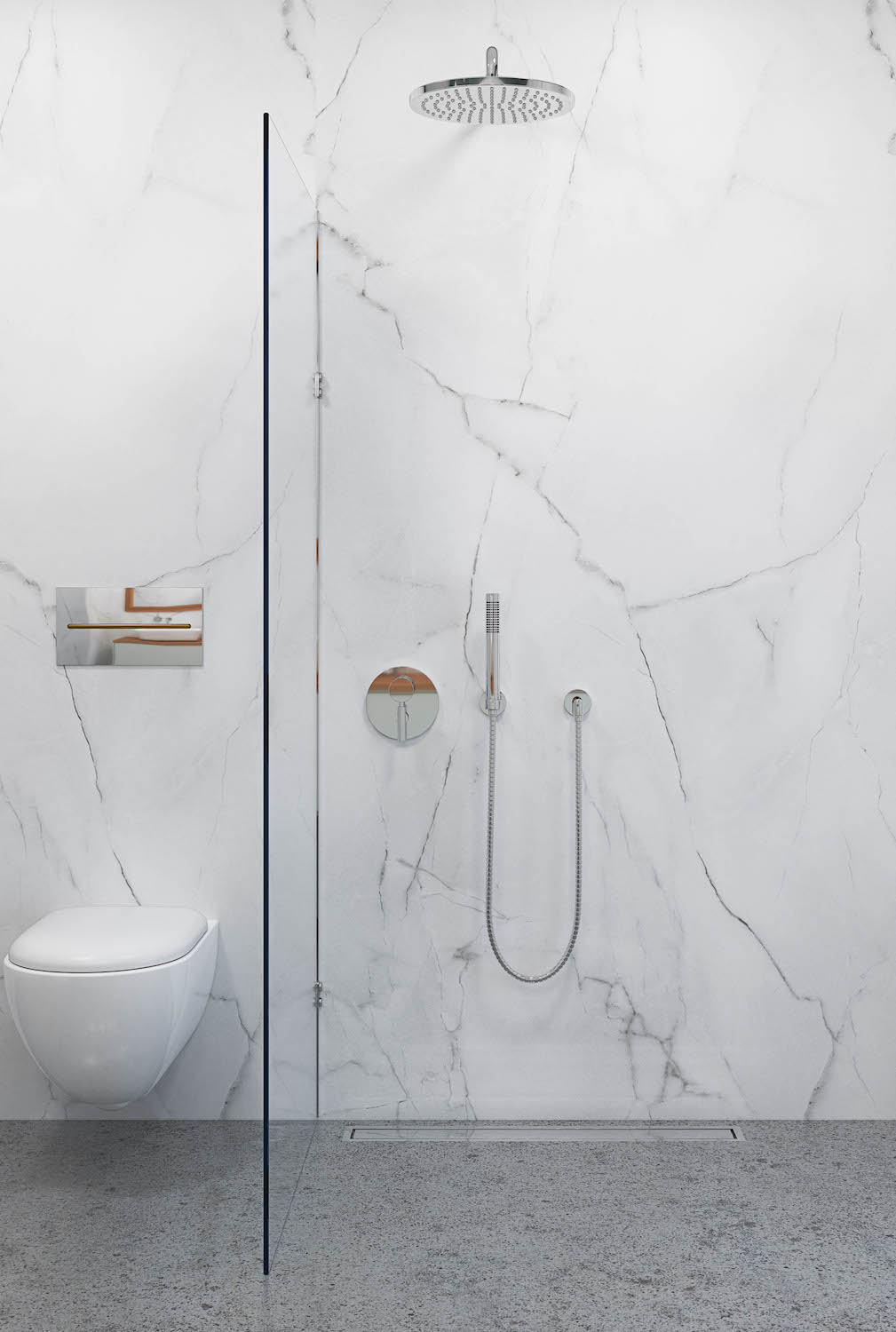 Walk-in shower ideas with marble walls Mermaid panels Elite collection