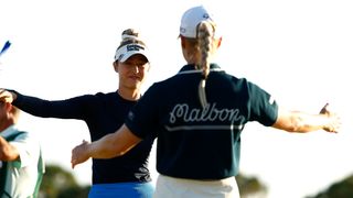 Charley Hull congratulates Nelly Korda after her win at the Annika Driven By Gainbridge at Pelican