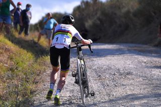 ARCIDOSSO ITALY SEPTEMBER 12 Annemiek Van Vleuten of The Netherlands and Team Mitchelton Scott Mechanical Problem Gravel Strokes during the 31st Giro dItalia Internazionale Femminile 2020 Stage 2 a 1248km stage from Civitella Paganico to Arcidosso GiroRosaIccrea GiroRosa on September 12 2020 in Arcidosso Italy Photo by Luc ClaessenGetty Images