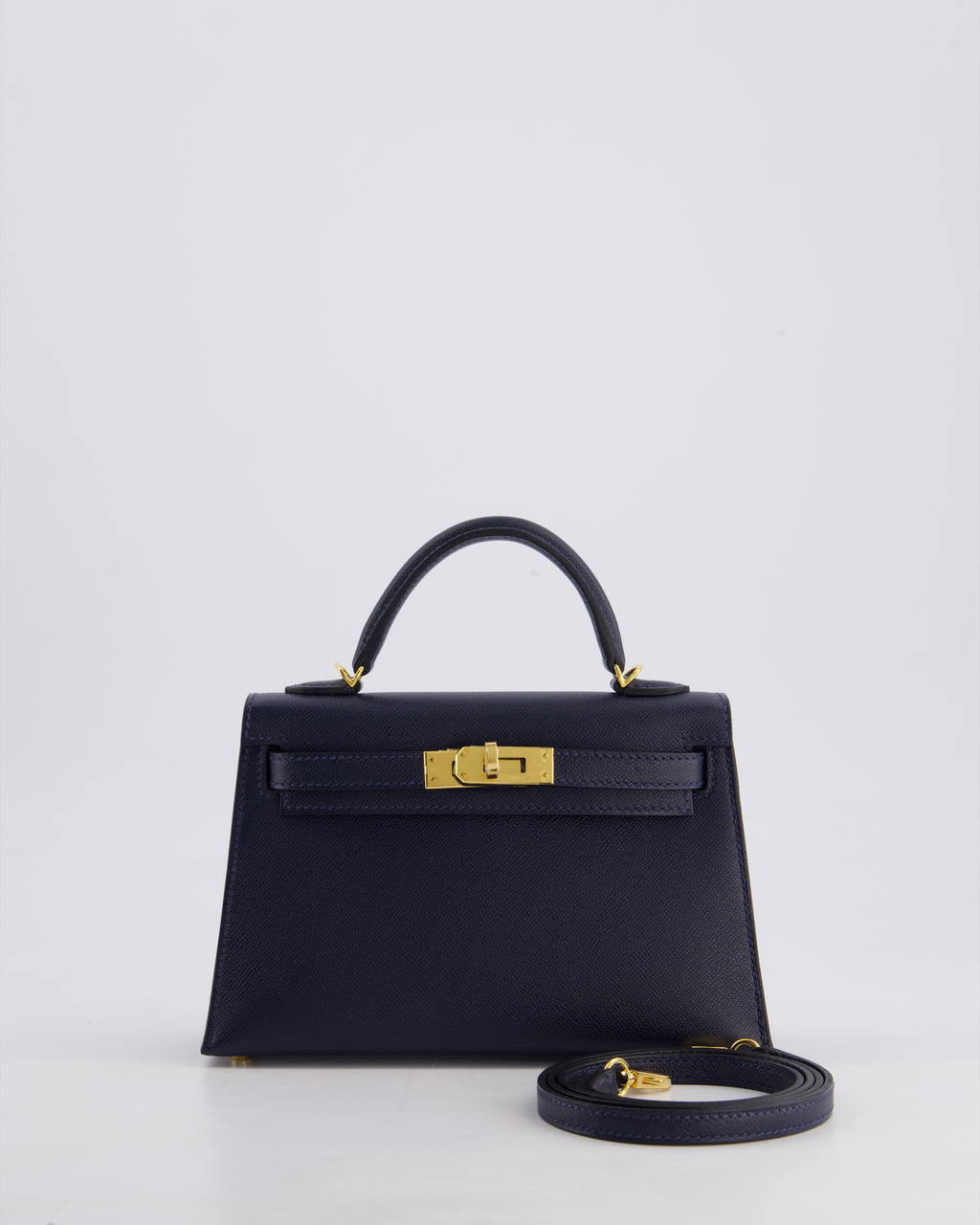 *rare* Herm&amp;egrave;s Mini Kelly Ii 20 Bag in Bleu Nuit Madame Leather With Gold Hardware