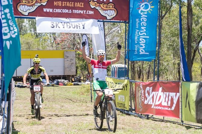 M&aacute;rton Blazs&oacute; from Hungary wins stage seven at the Crocodile Trophy at Skybury Coffee Plantation