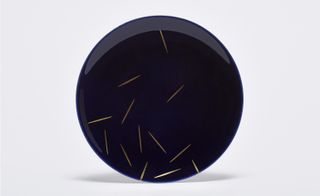 A black plate with 13 fine sprinkle like lines in a contrast colour.