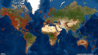 World map showing locations of Garmin SOS alerts