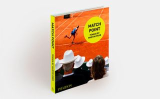 Match Point book cover with man playing tennis and behind view of crowd watching.