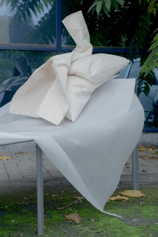 Pillow sculpture on chaise, installation for Fendi Design Miami 2022