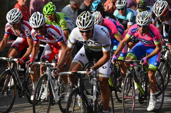 Philippe Gilbert (BMC) was forced to the front early on the final climb at Fleche