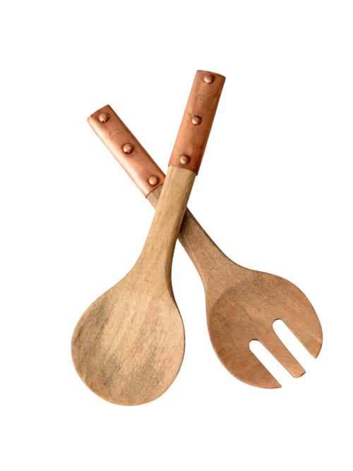 Vintage Inspired Wood Serving Utensils With Copper Strap Handles