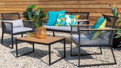 Dunelm garden furniture set – Elements 4 Seater Black Rope Conversation Set in garden