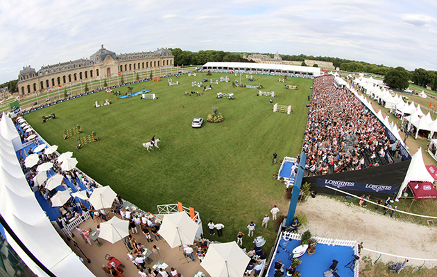 Aerial view of Piste Meautry, the Grand Ecurie and the Chateau de Chantilly