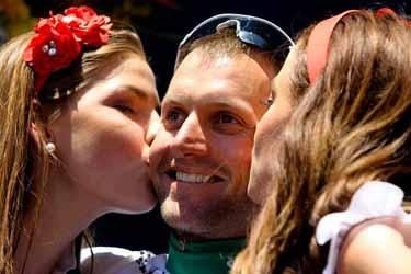 Luke Roberts gets a well-deserved double kiss.