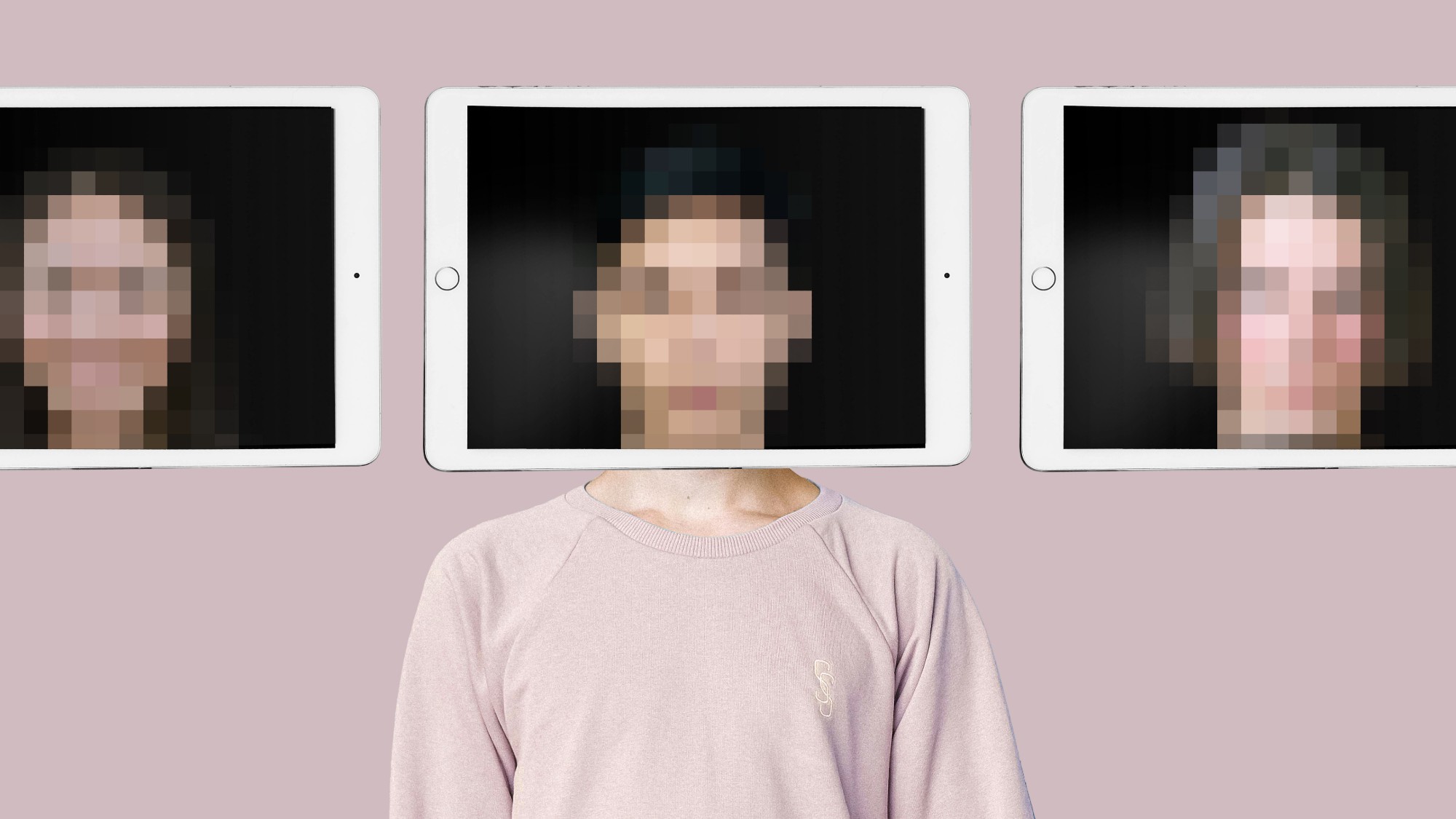 Multiple blurred faces on tablet screens