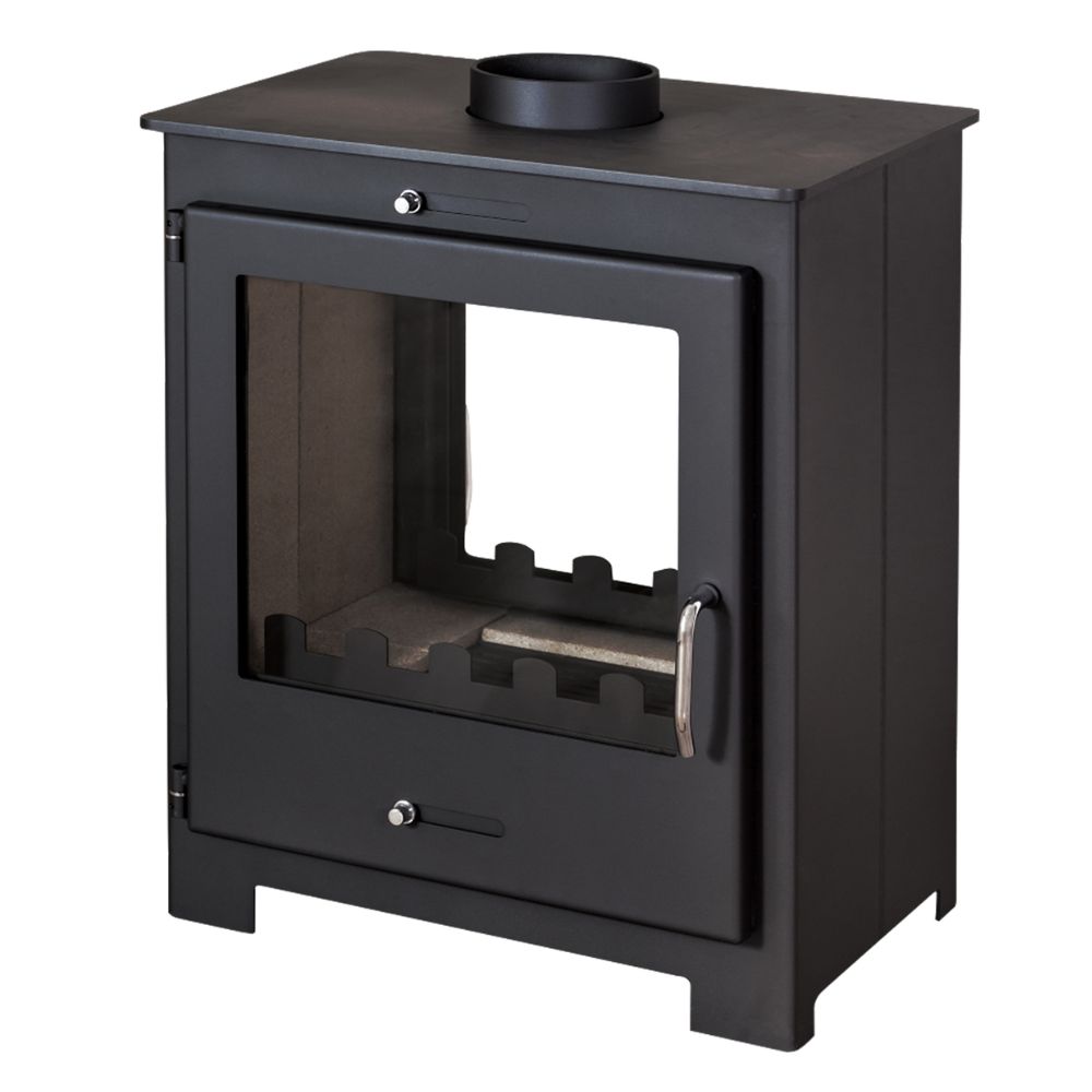 A cutout image of a double sided log burner 