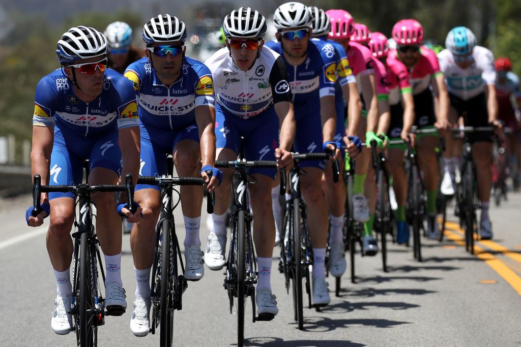 Iljo Keisse leads his Quick-Step Floors teammates during stage 2 of the 2018 Tour of California