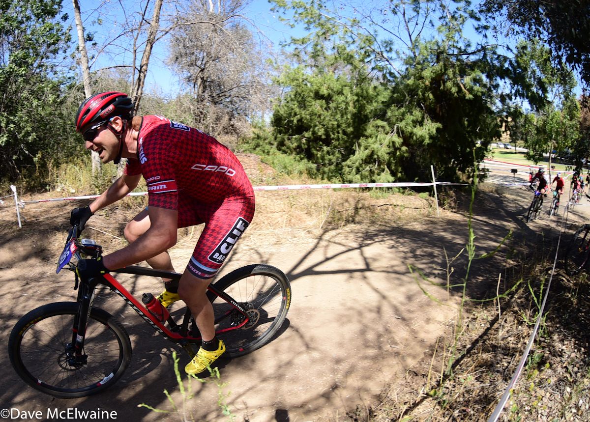 Troy Wells (Cliff Bar) riding through the only shaded section of the course.