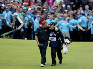 Shane Lowry and his caddie Brian Martin after winning The Open at Royal Portrush in 2019