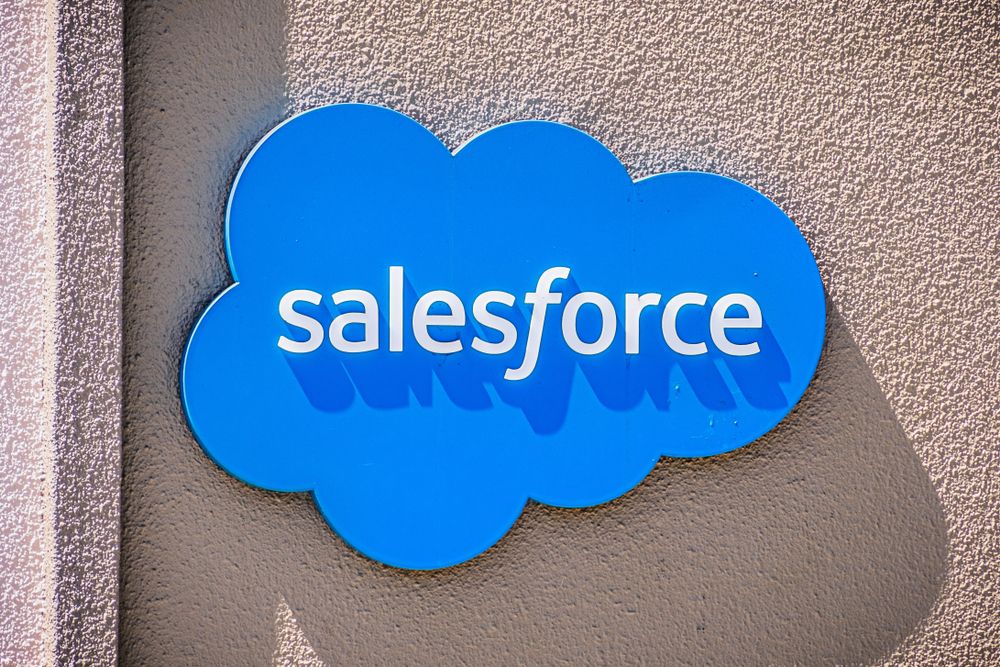 Salesforce logo displayed on a wall