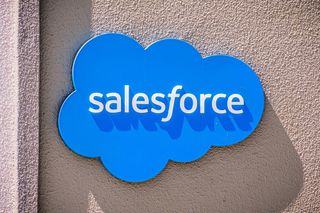 Salesforce logo displayed on a wall