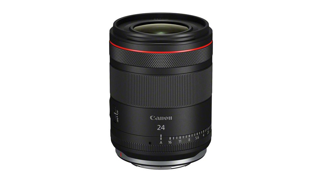 Canon RF 24mm f/1.4L VCM lens against a white background