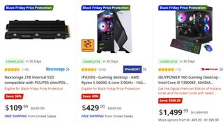 A screenshot of several Newegg products, showing the Black Friday Price Protection logo