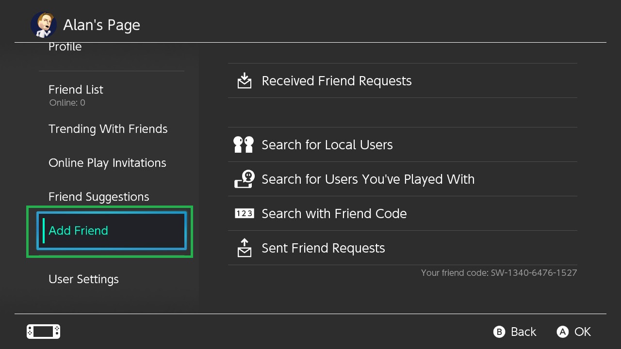 Как добавить друзей на Nintendo Switch - выберите добавить друга