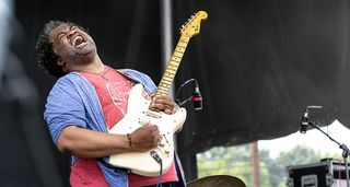 Jimmy James rips a solo on a Fender Stratocaster.