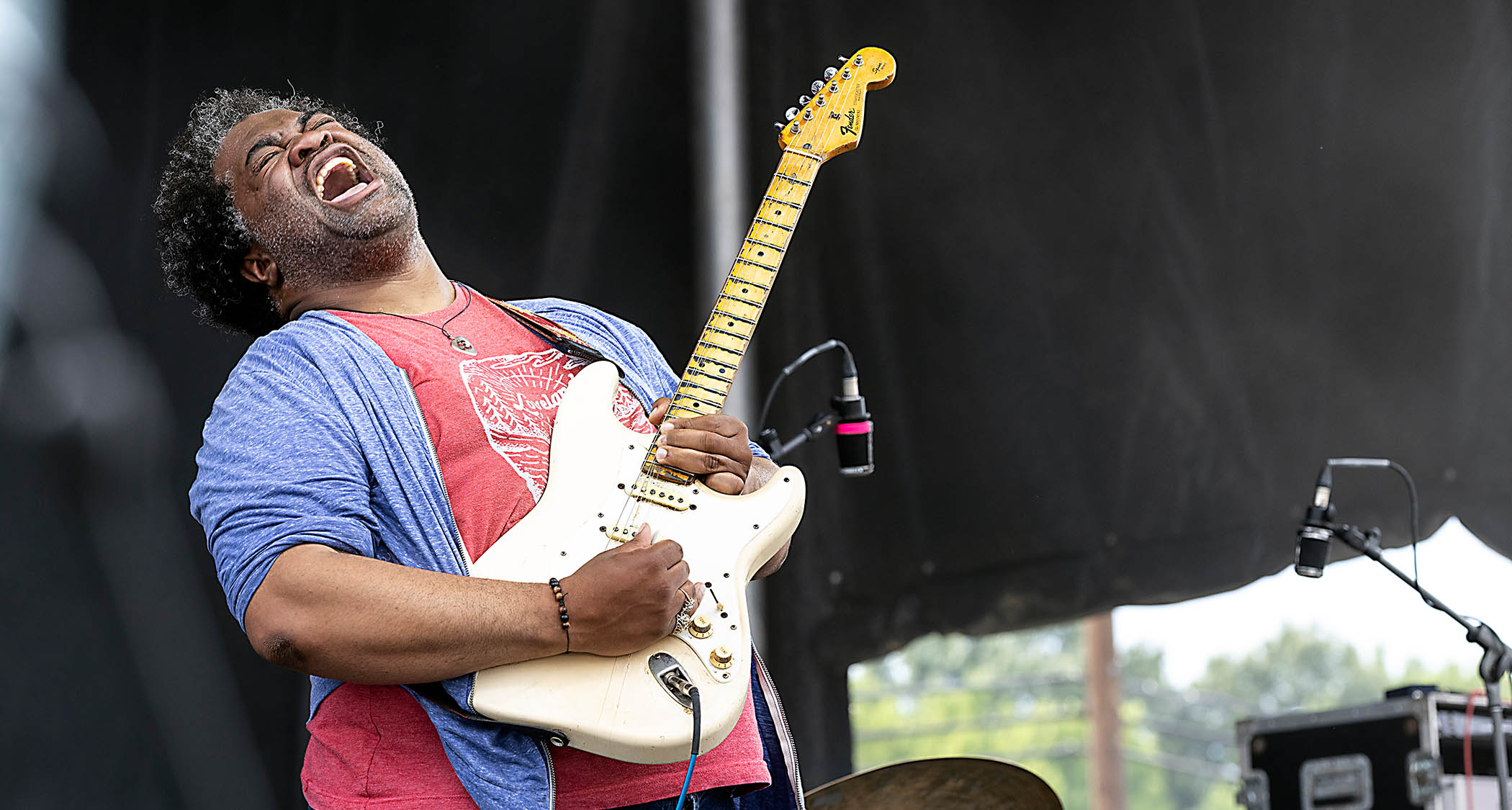Jimmy James rips a solo on a Fender Stratocaster.