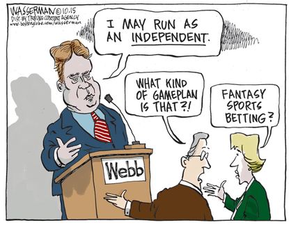 Political cartoon U.S. Jim Webb Independent Fantasy Sports