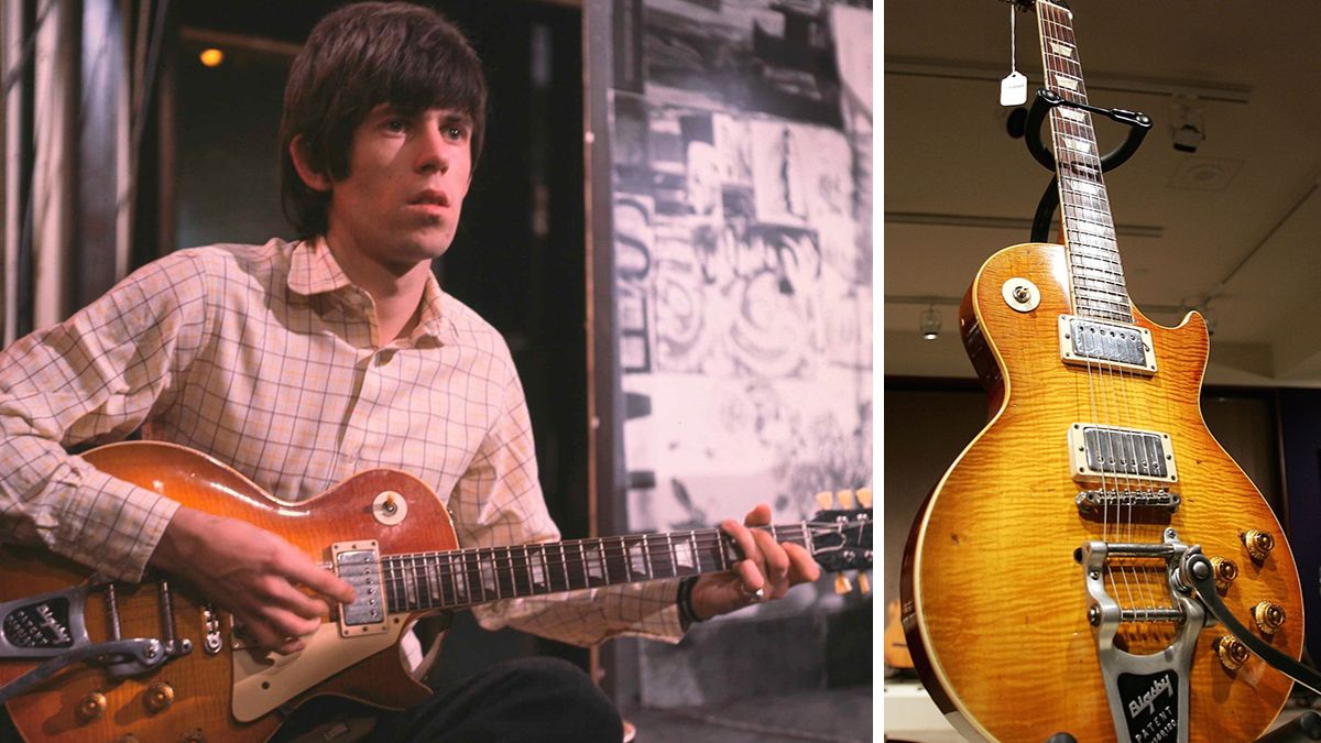 Left-Guitarist Keith Richards of rock & roll group The Rolling Stones on the set of music programme Ready Steady Go! in London, circa 1964; Right-Spencer Platt/Getty Images