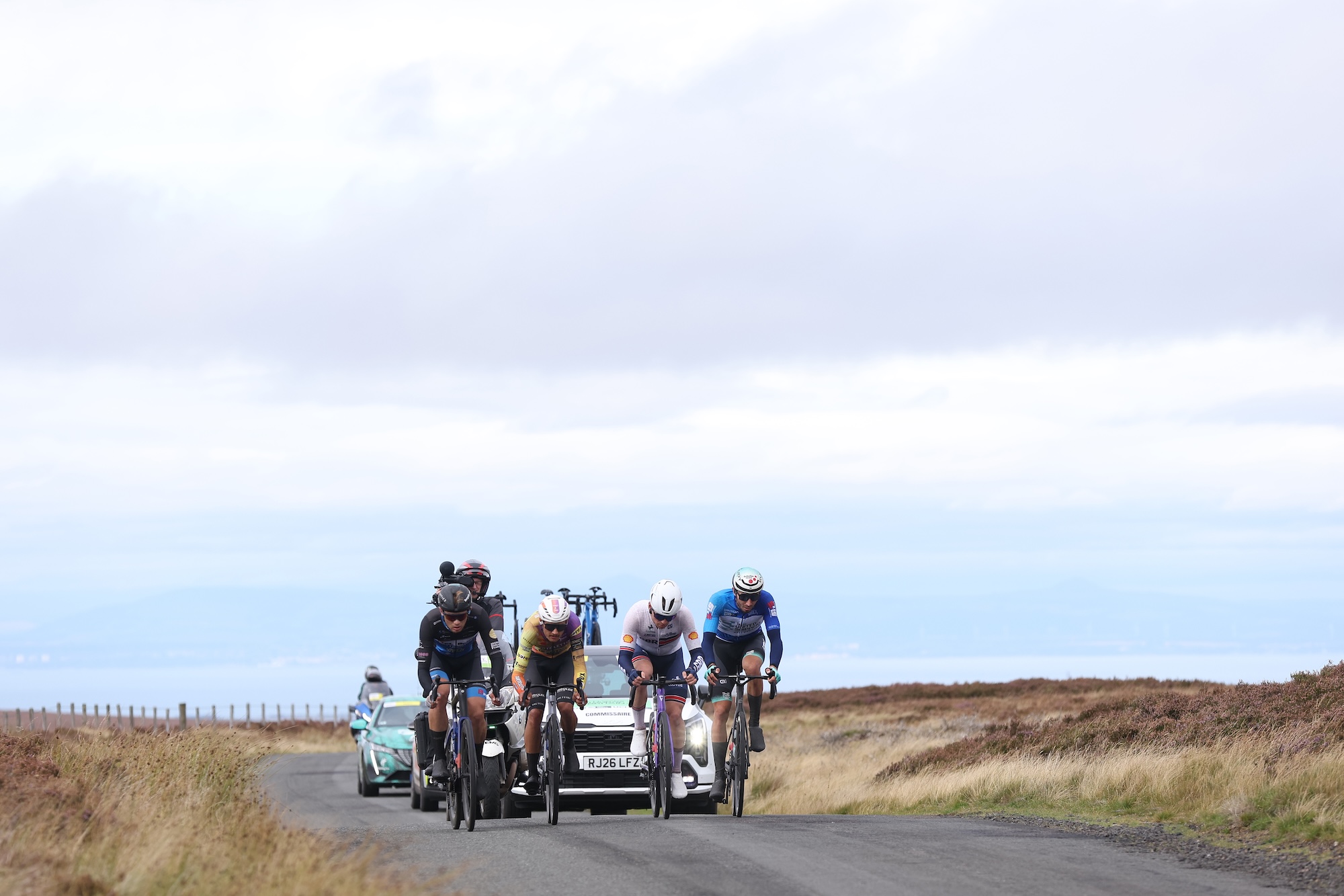 Marcus Sander Hansen of BHS - PL Beton Bornholm, Jonah Killy of Tarteletto - Isorex, Ben Wiggins of Team Great Britain and Michal Schuran of United Shipping in the breakaway