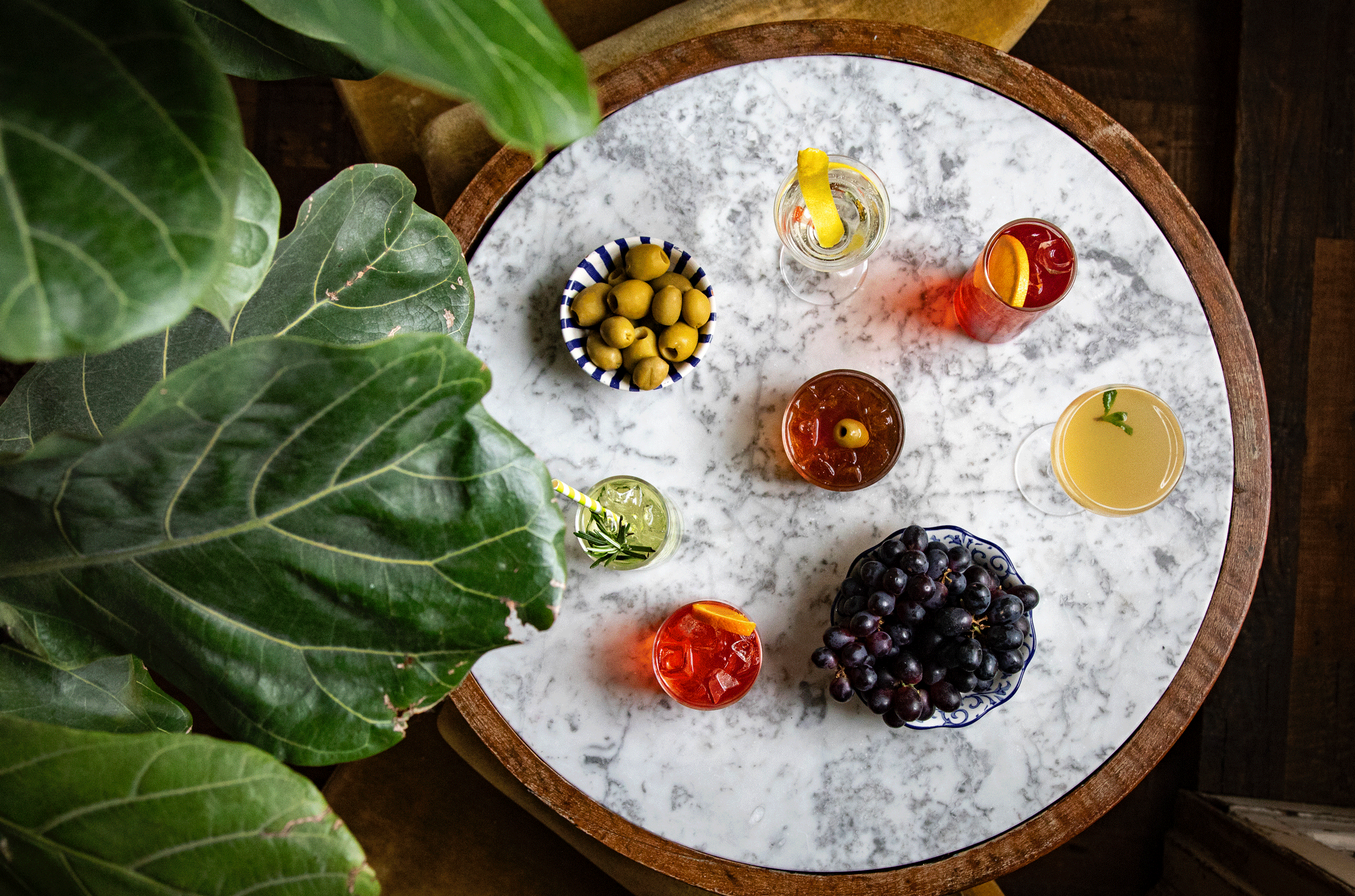 Glasses of vermouth on a table