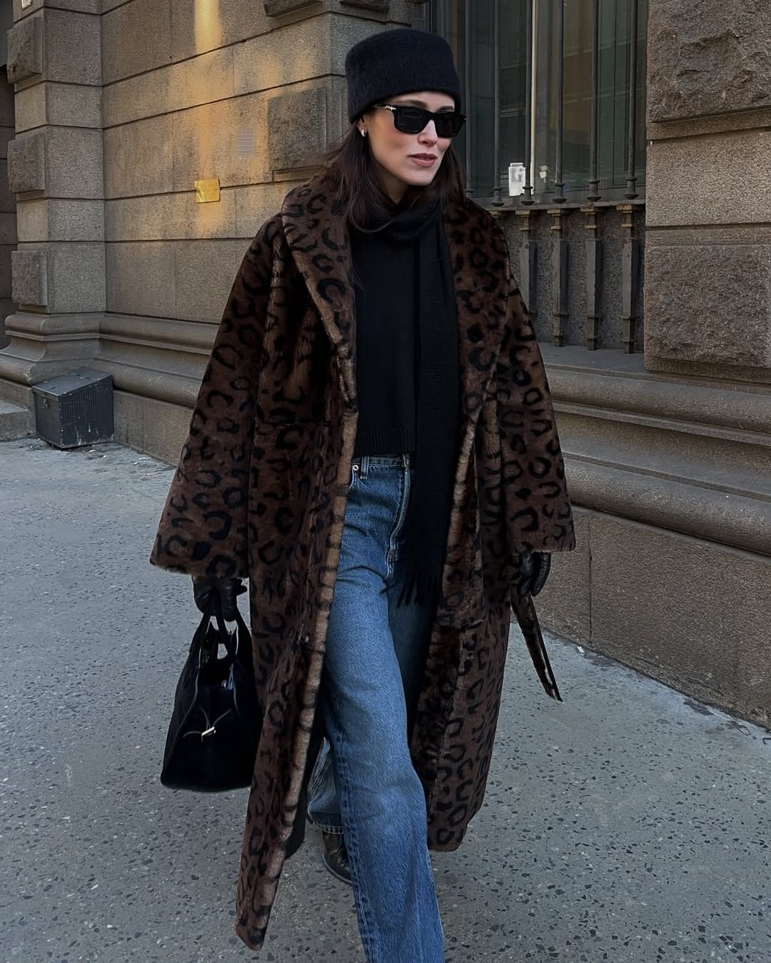 Annabel in a leopard print coat