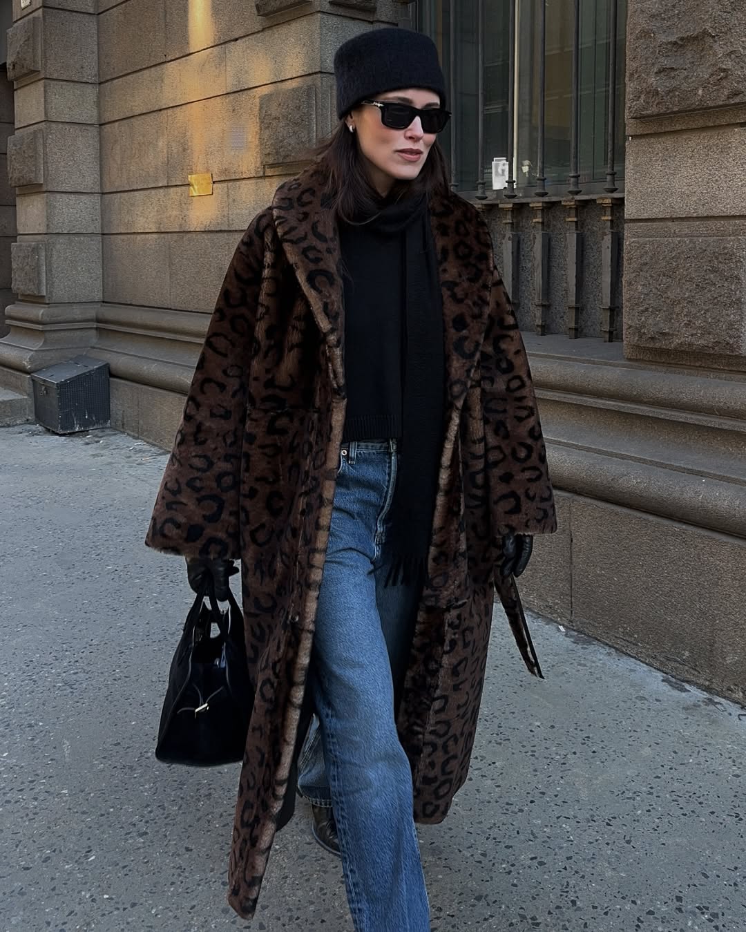 Annabel in a leopard print coat