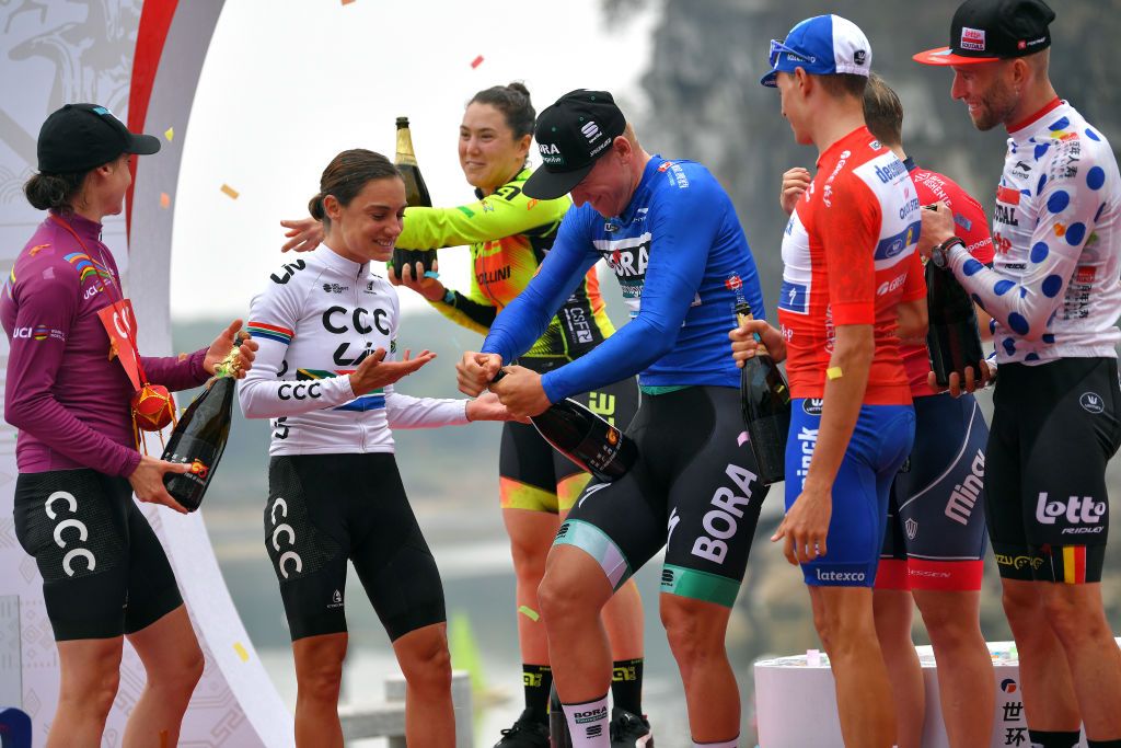 Fun on the podium between the men and women riders
