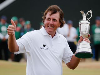 Phil Mickelson with the Claret Jug after winning the Open Championship in 2013