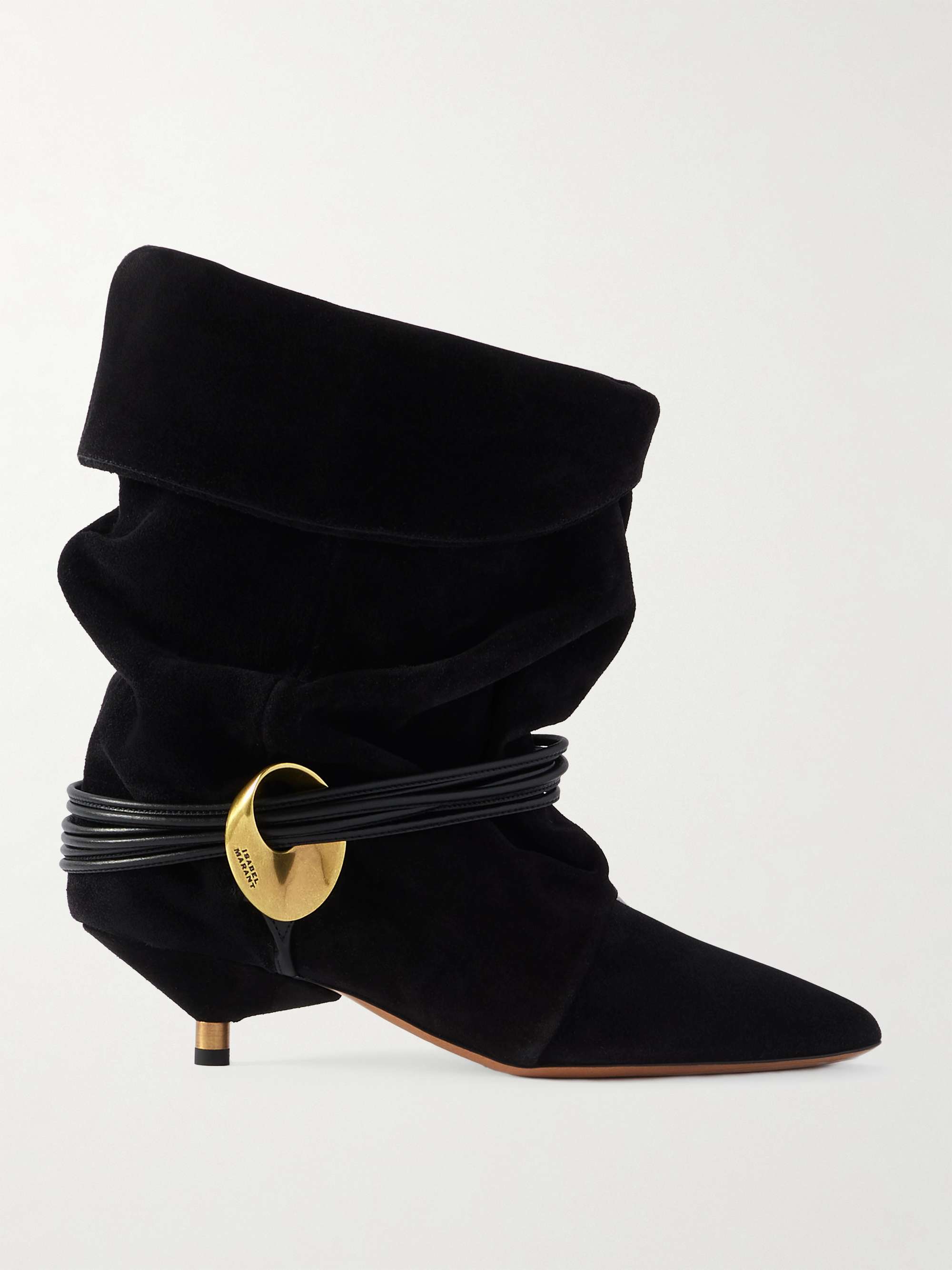 Edrika Leather-Trimmed Embellished Gathered Suede Ankle Boots