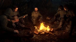 Stalker 2 - a group of stalkers sit around a campfire