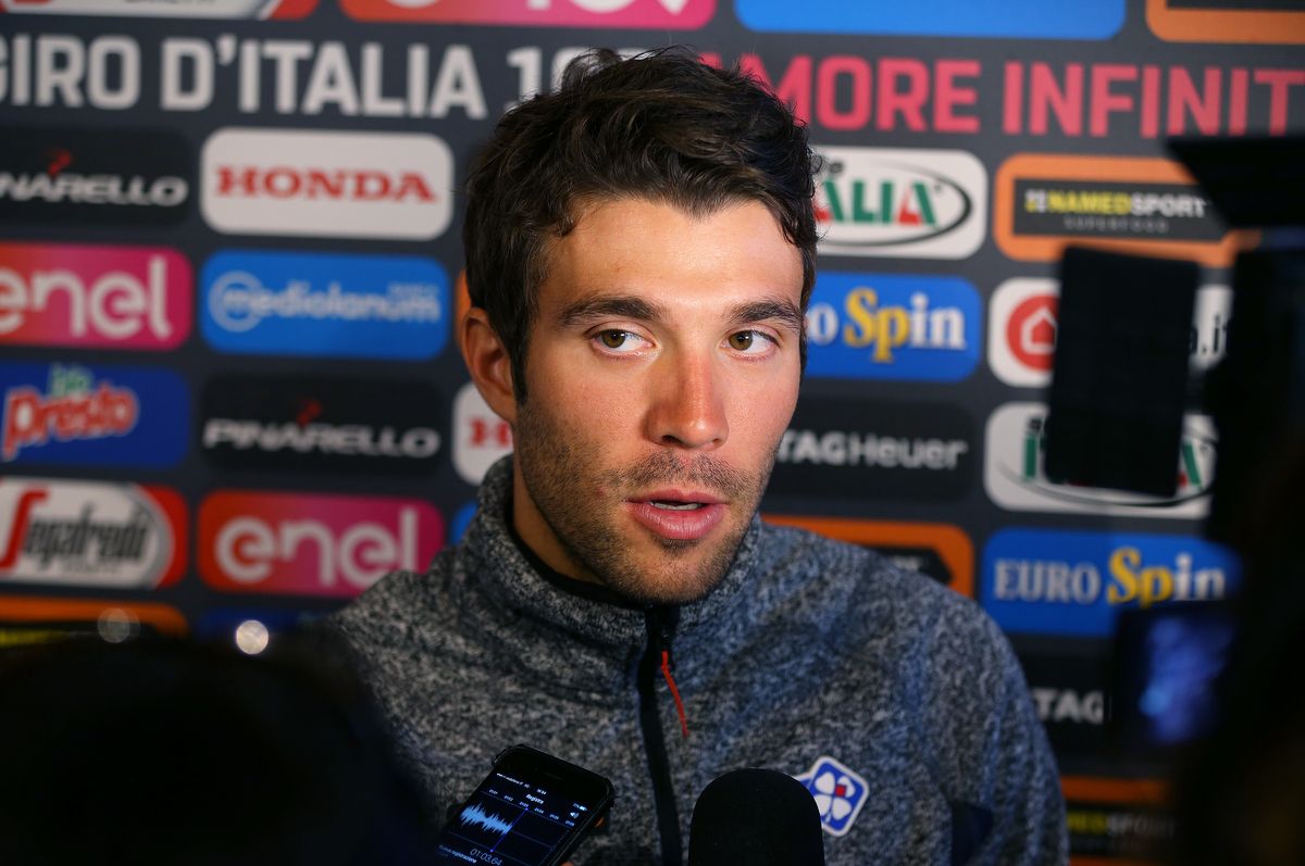 Thibaut Pinot answering questions from the press