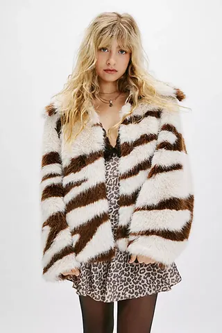 Fiona Zebra Faux Fur Coat