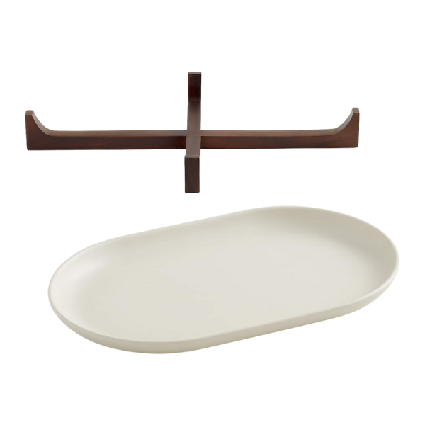 Oven-to-Table Oval Platter with Dark Wood Trivet