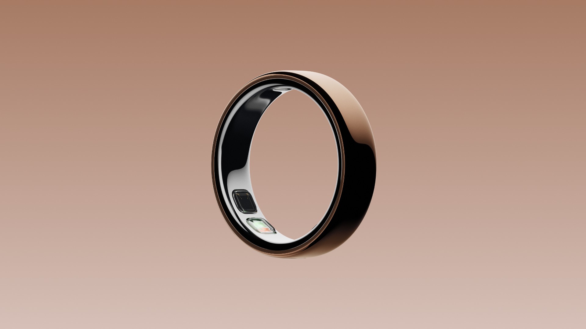 Oura Ring 5 Deep Rose against orange/ dusky background