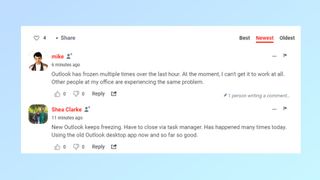 More comments from DownDetector about the Outlook outage