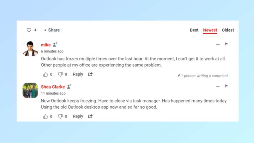 More comments from DownDetector about the Outlook outage