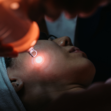 An image of a woman having an in-clinic laser treatment to treat hyperpigmentation - in-clinic hyperpigmentation treatments