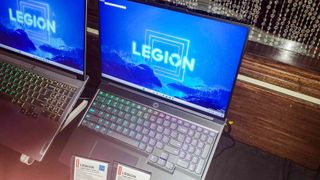 dark laptop opened with Legion logo