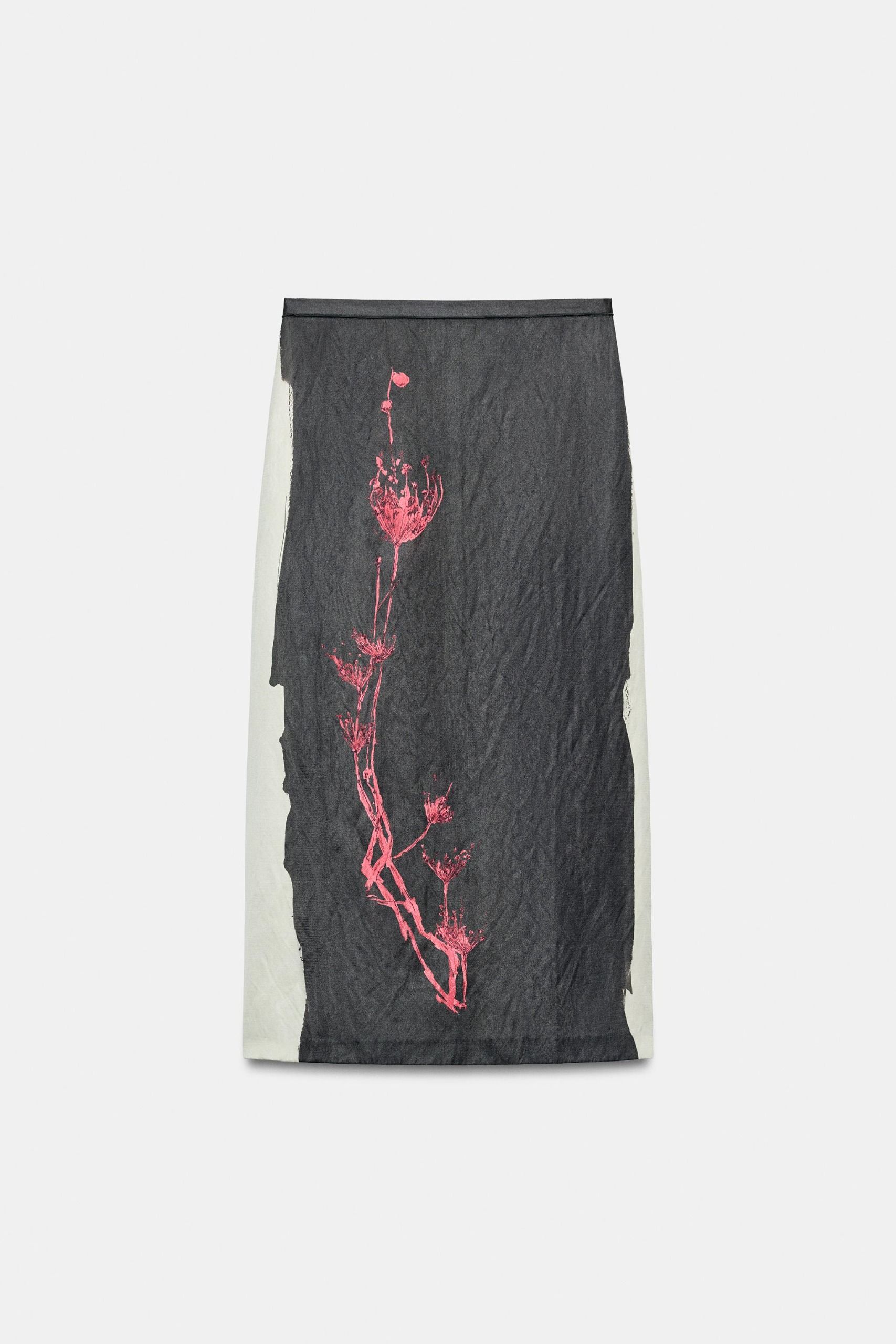 Zw Collection Printed Midi Skirt - Taupe Gray - Xs