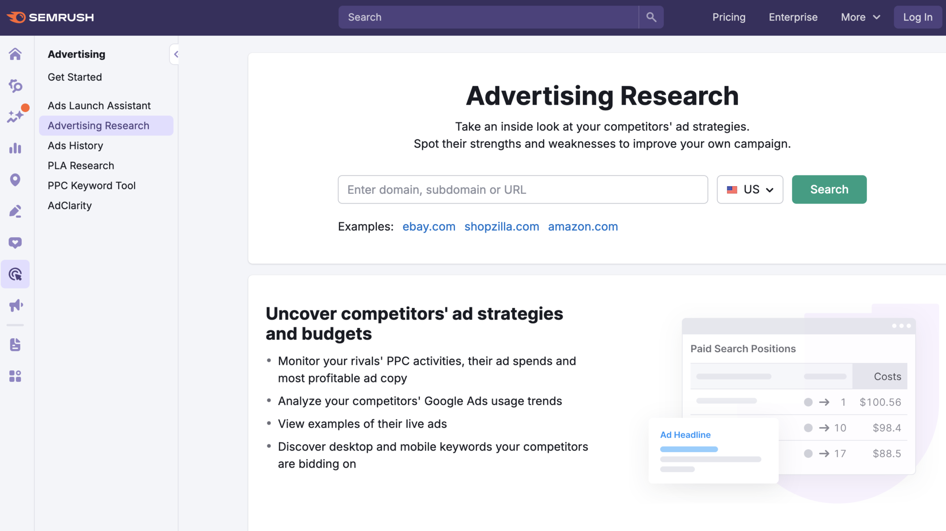 Website screenshot of Semrush (November, 2025)