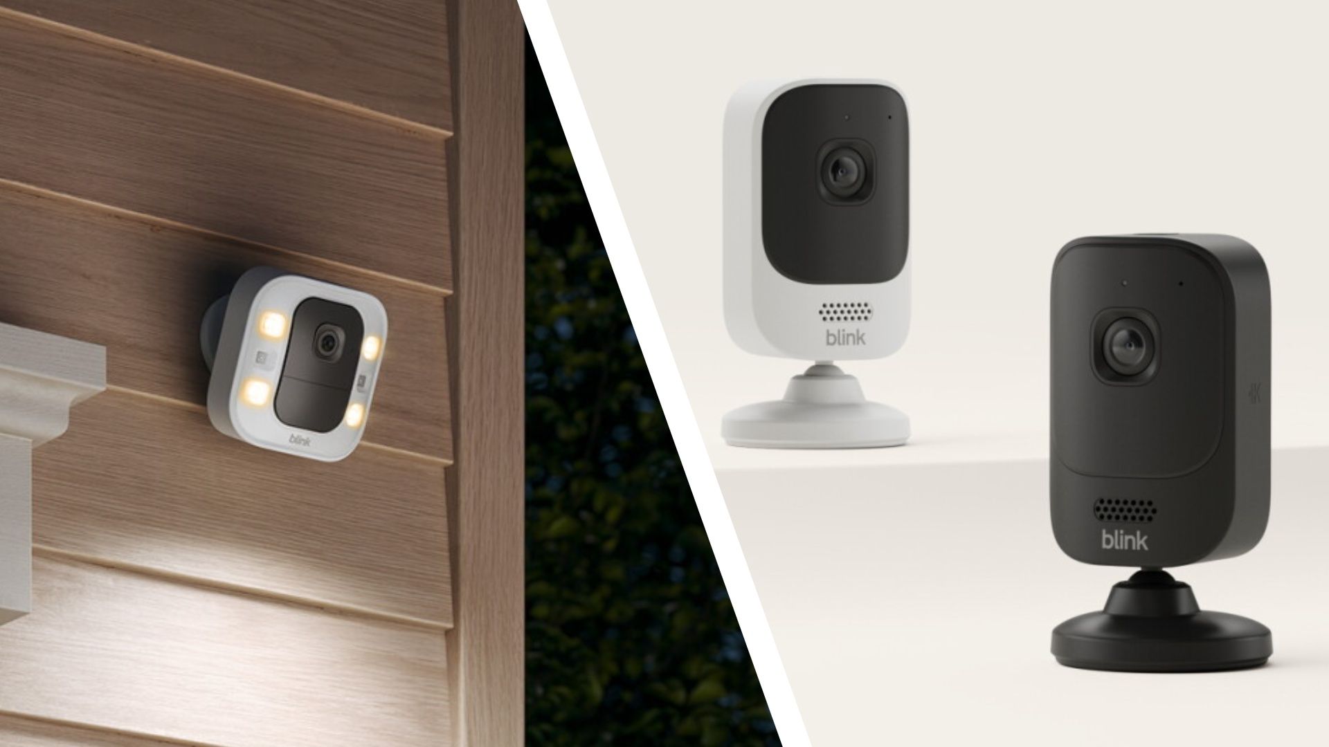 The new Blink Spoltight cam and Mini 4k cam on a split image