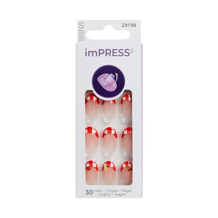 Kiss Impress Design Press on Nails, Hearts Aflutter, Red, Short Oval, 30 Count