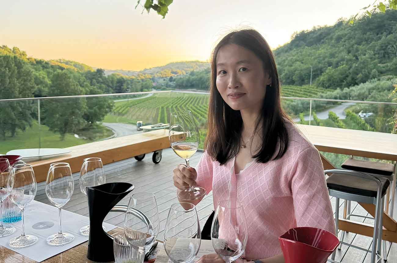 Sylvia Wu at the Kozlović winery tasting its Malvasia Istriana